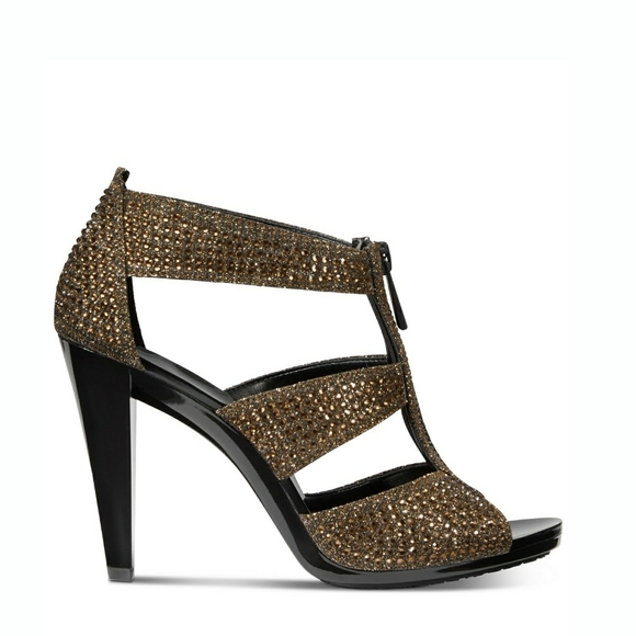 🆕 MICHAEL KORS Rhinestone Sandals T-Strap Heels - Picture 2 of 4